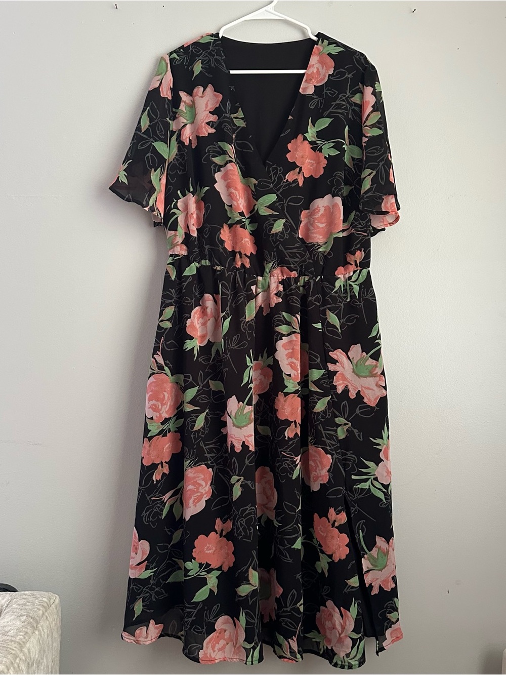 Bloomchic 22-24 floral black midi dress short sleeve women’s 3x 3xl
